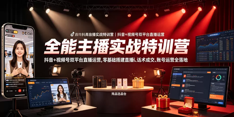 全能主播实战特训营｜抖音+视频号双平台直播运营，零基础搭建直播间、精准选品、话术成交、账号运营全落地网创资源-中创网-冒泡网-福缘网长青创习社