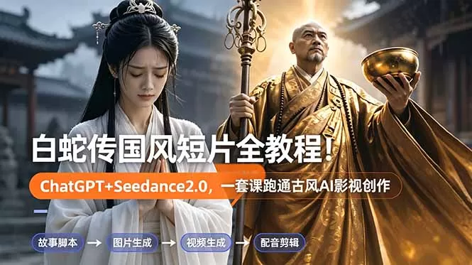 白蛇传-国风短片全教程!ChatGPT+Seedance2.0,一套课跑通古风AI影视创作网创资源-中创网-冒泡网-福缘网长青创习社
