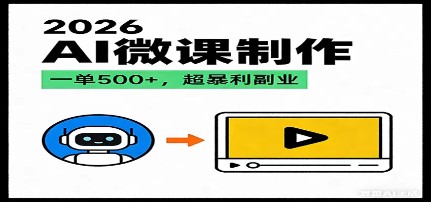 2026AI 风口最稳副业:微课代写制作,一单 500+,人人可做的蓝海项目网创资源-中创网-冒泡网-福缘网长青创习社