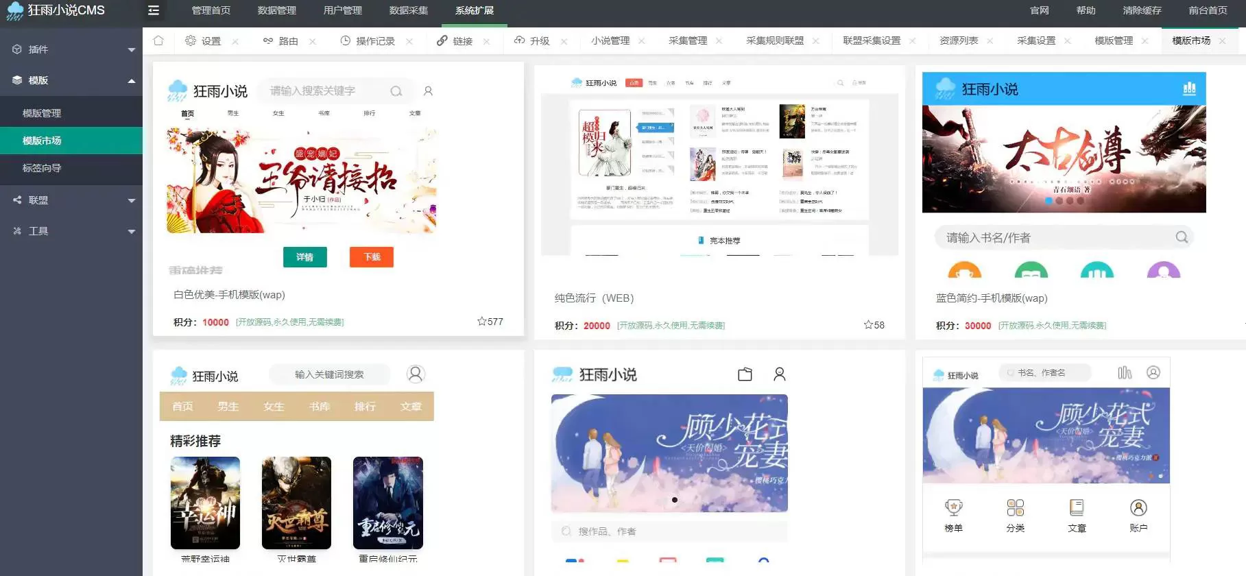 狂雨小说网站开源源码 带联盟采集网创资源-中创网-冒泡网-福缘网长青创习社