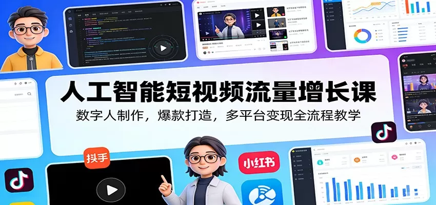 人工智能短视频流量增长课：数字人制作，爆款打造，多平台变现全流程教学网创资源-中创网-冒泡网-福缘网长青创习社