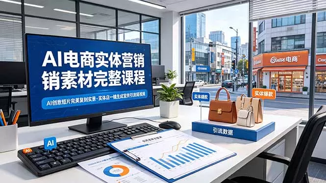 AI电商实体营销素材完整课程，AI创意短片完美复刻实景，实体店一键生成宣传引流短视频网创资源-中创网-冒泡网-福缘网长青创习社
