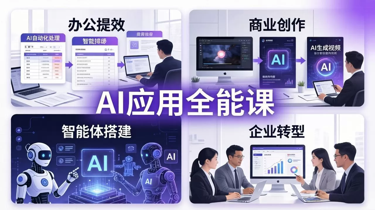 AIGC 应用全能课:办公提效、商业创作、智能体搭建、企业转型,一站式学会AI应用网创资源-中创网-冒泡网-福缘网长青创习社