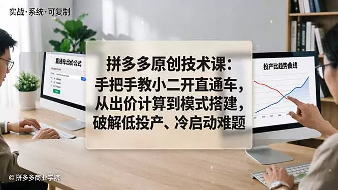拼多多原创技术课：手把手教小二开直通车，从出价计算到模式搭建，破解低投产、冷启动难题网创资源-中创网-冒泡网-福缘网长青创习社