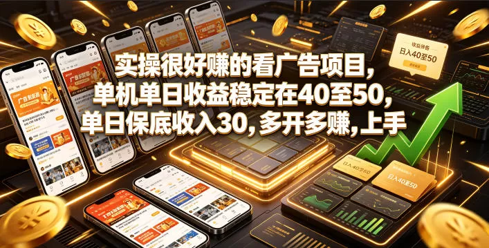 实操很好賺的看广告项目，单机单日收益稳定在40至50，单日保底收入30，多开多賺，上手就能变现【揭秘】网创资源-中创网-冒泡网-福缘网长青创习社
