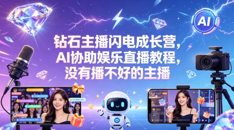 钻石主播闪电成长营,Al协助娱乐直播教程,没有播不好的主播网创资源-中创网-冒泡网-福缘网长青创习社