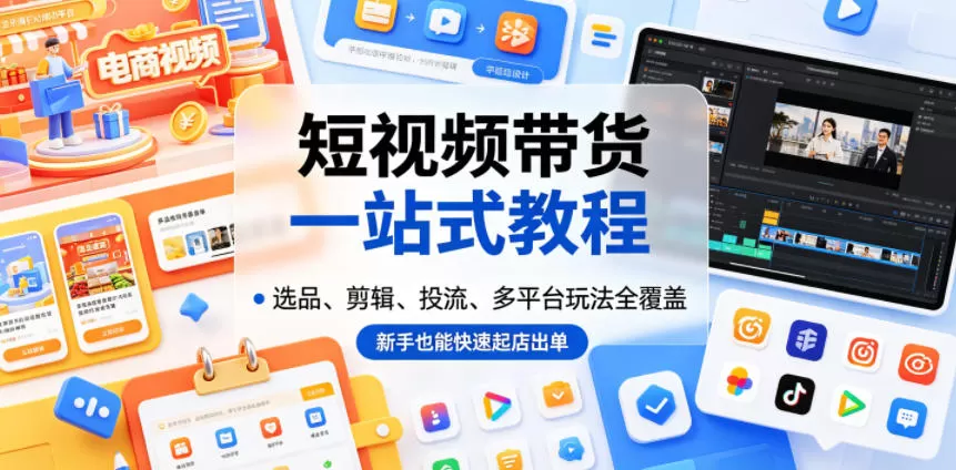 短视频带货一站式教程,选品、剪辑、投流、多平台玩法全覆盖,新手也能快速起店出单网创资源-中创网-冒泡网-福缘网长青创习社