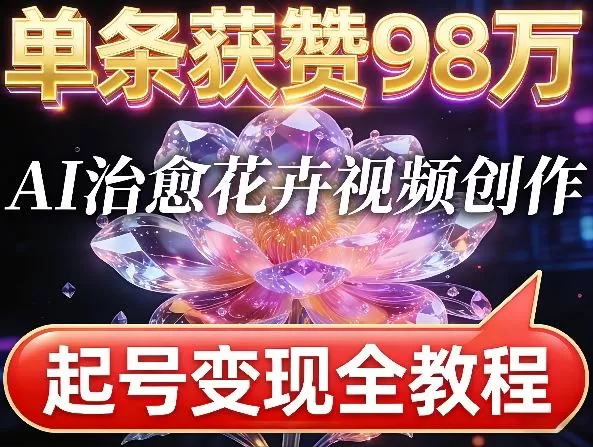 单条获赞98W，AI治愈花卉视频创作，起号变现全教程网创资源-中创网-冒泡网-福缘网长青创习社