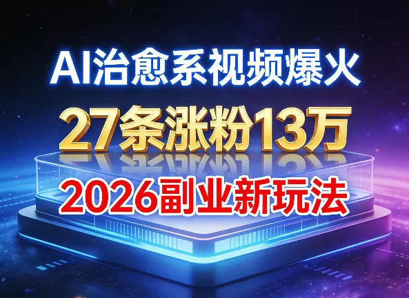AI治愈系视频爆火，27条涨粉13W，2026新手副业新玩法网创资源-中创网-冒泡网-福缘网长青创习社