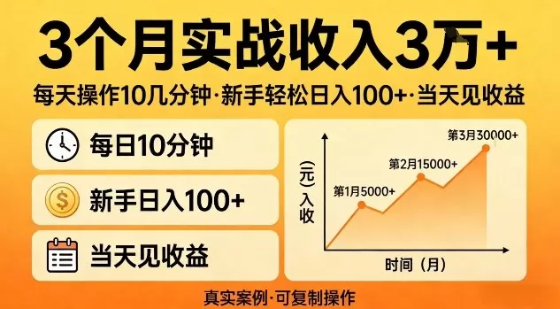 3个月实战收入3W+，每天操作10几分钟，新手轻松日入1张+，当天见收益【揭秘】网创资源-中创网-冒泡网-福缘网长青创习社