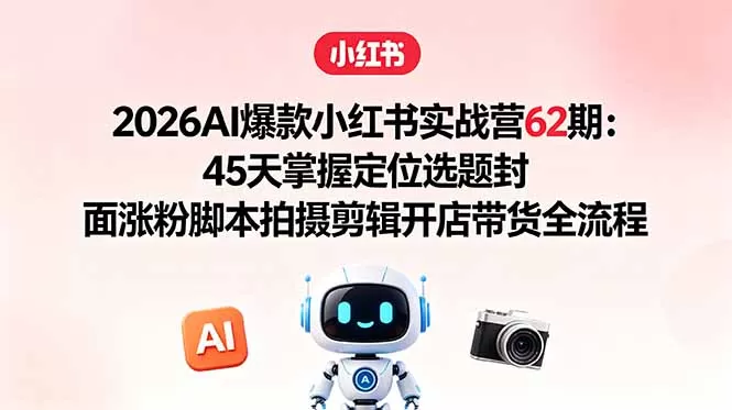 2026AI爆款小红书实战营62期:45天掌握定位选题封面涨粉脚本拍摄剪辑开店带货全流程网创资源-中创网-冒泡网-福缘网长青创习社