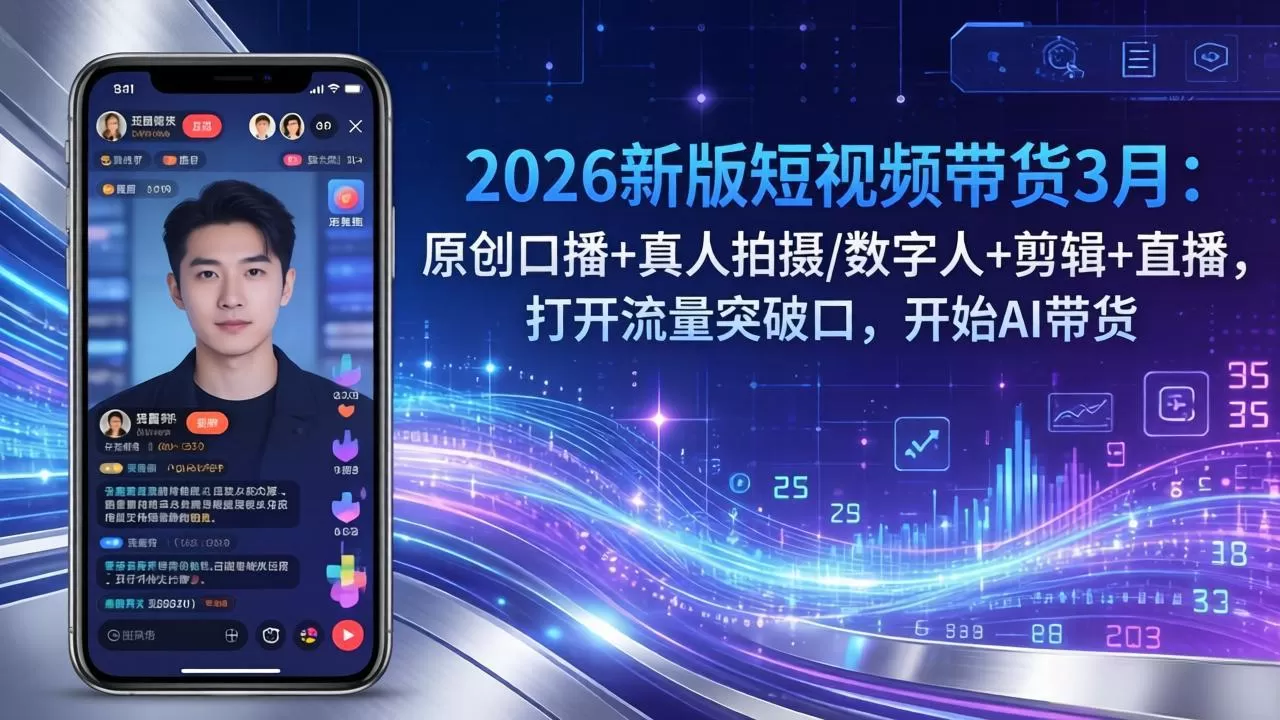 2026新版短视频带货3月：原创口播+真人拍摄/数字人+剪辑+直播，打开流量突破口，开始AI带货网创资源-中创网-冒泡网-福缘网长青创习社