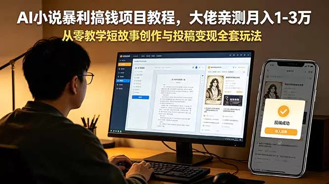 AI小说暴利搞钱项目教程，大佬亲测月入1-3万，从零教学短故事创作与投稿变现全套玩法网创资源-中创网-冒泡网-福缘网长青创习社