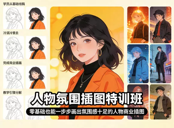 人物氛围插图特训班，零基础也能一步步画出氛围感十足的人物商业插图网创资源-中创网-冒泡网-福缘网长青创习社