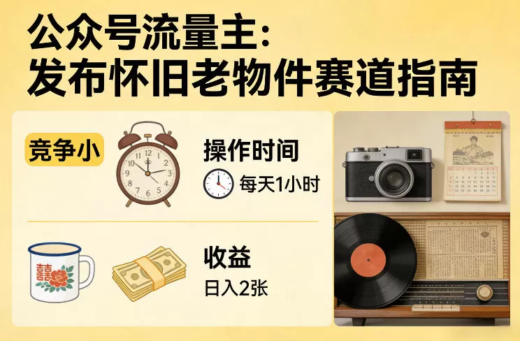 公众号流量主之发布怀旧老物件赛道，竞争小，每天操作1小时，日入2张网创资源-中创网-冒泡网-福缘网长青创习社