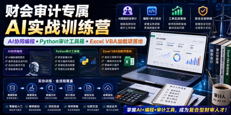 财会审计专属AI实战训练营｜AI协同编程+Python审计工具箱+Excel VBA加载项落地网创资源-中创网-冒泡网-福缘网长青创习社
