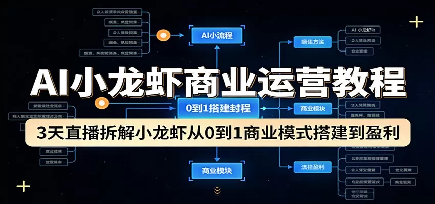 AI小龙虾商业运营教程：3天直播拆解小龙虾从0到1商业模式搭建到盈利网创资源-中创网-冒泡网-福缘网长青创习社
