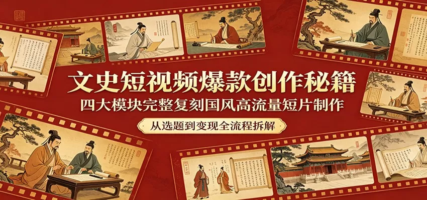 文史短视频爆款创作秘籍：四大模块完整复刻国风高流量短片制作网创资源-中创网-冒泡网-福缘网长青创习社