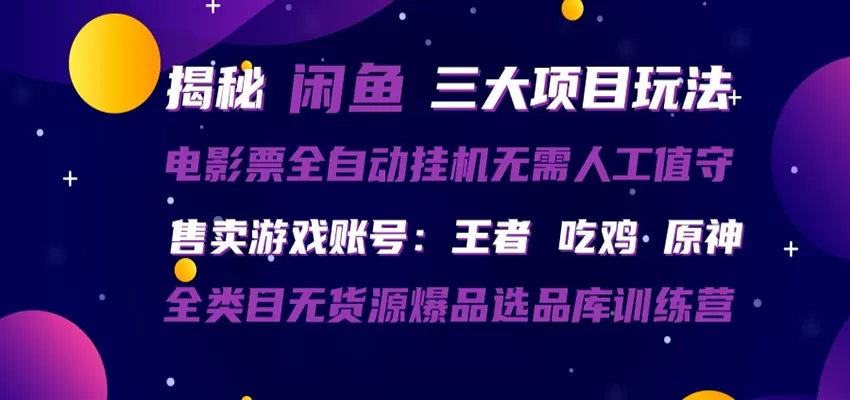 闲鱼三种玩法 全自动电影票 售卖游戏账号 爆品选品库训练营网创资源-中创网-冒泡网-福缘网长青创习社