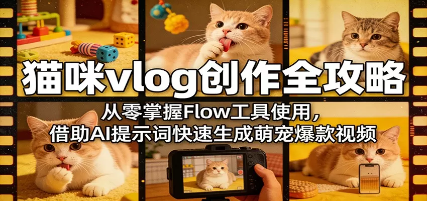 猫咪vlog创作全攻略：从零掌握Flow工具使用，借助AI提示词快速生成萌宠爆款视频网创资源-中创网-冒泡网-福缘网长青创习社