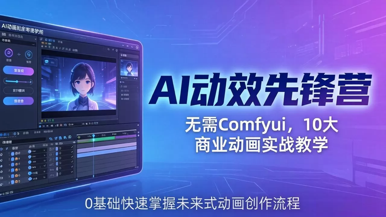 AI 动效先锋营：无需Comfyui，10大商业动画实战教学，0基础快速掌握未来式动画创作流程网创资源-中创网-冒泡网-福缘网长青创习社