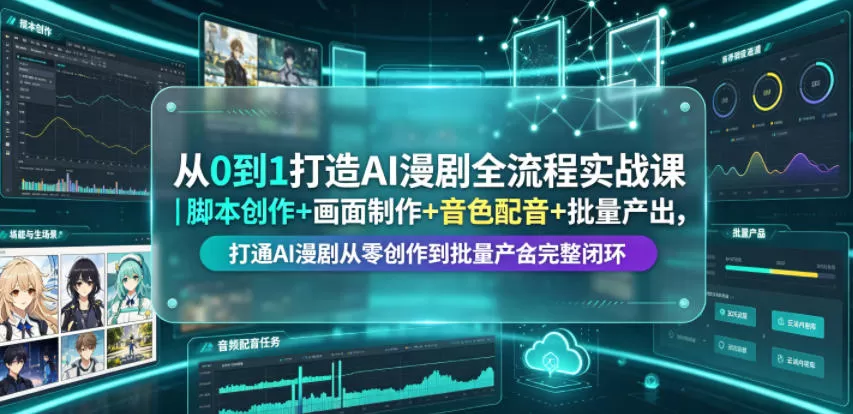 从0到1打造AI漫剧全流程实战课｜脚本创作+画面制作+音色配音+批量产出，打通AI漫剧从零创作到批量量产完整闭环网创资源-中创网-冒泡网-福缘网长青创习社