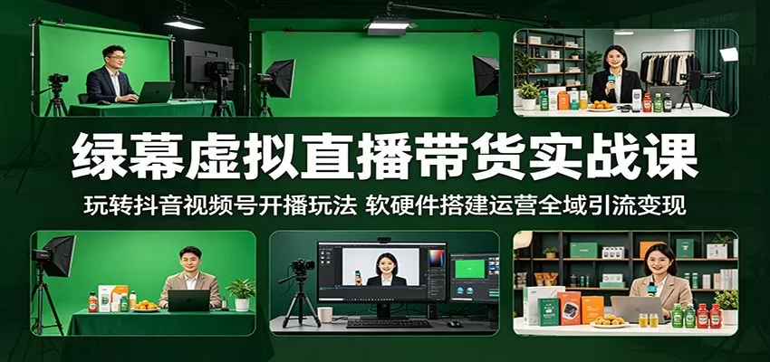 绿幕虚拟直播带货实战课：玩转抖音视频号开播玩法，软硬件搭建运营全域引流变现网创资源-中创网-冒泡网-福缘网长青创习社