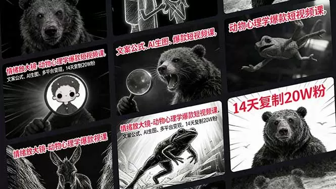 情绪放大镜-动物心理学爆款短视频课，文案公式、AI生图、多平台变现，14天复制20W粉网创资源-中创网-冒泡网-福缘网长青创习社