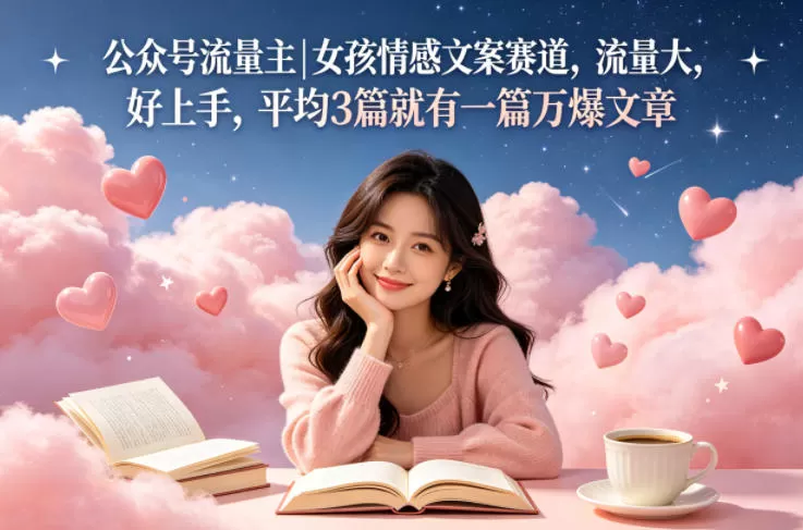 公众号流量主女孩情感文案赛道，流量大，好上手，平均3篇就有一篇万爆文章网创资源-中创网-冒泡网-福缘网长青创习社