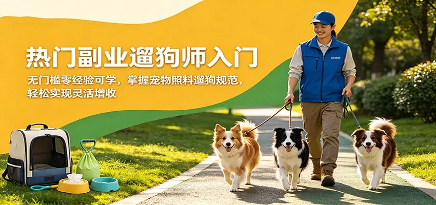 热门副业遛狗师入门，无门槛零经验可学，掌握宠物照料遛狗规范，轻松实现灵活增收网创资源-中创网-冒泡网-福缘网长青创习社