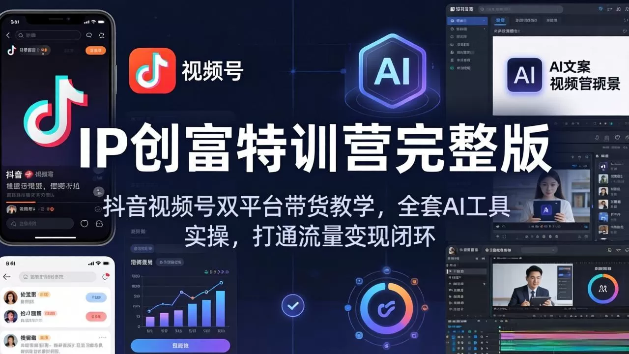IP创富特训营完整版：抖音视频号双平台带货教学，全套AI工具实操，打通流量变现闭环网创资源-中创网-冒泡网-福缘网长青创习社