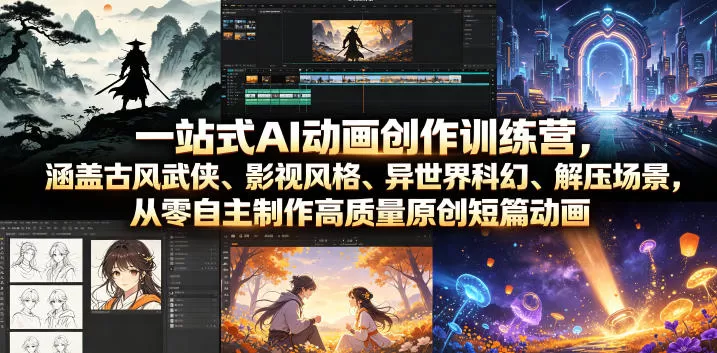 一站式AI动画创作训练营，涵盖古风武侠、影视风格、异世界科幻、解压场景，从零自主制作高质量原创短篇动画网创资源-中创网-冒泡网-福缘网长青创习社