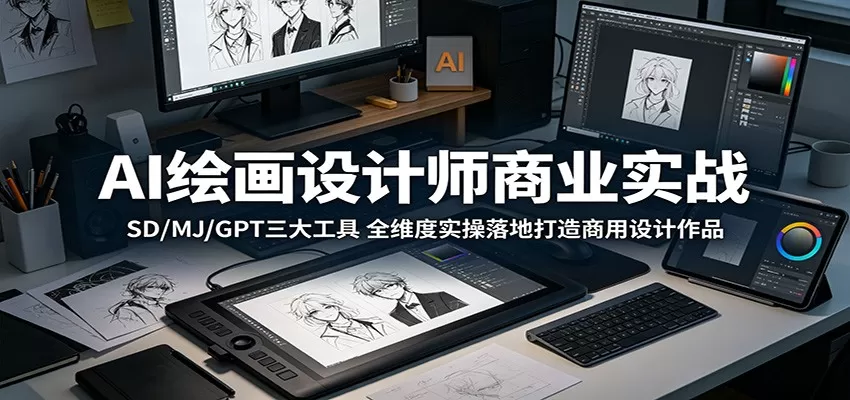 AI绘画设计师商业实战:SD/MJ/GPT三大工具,全维度实操落地打造商用设计作品网创资源-中创网-冒泡网-福缘网长青创习社