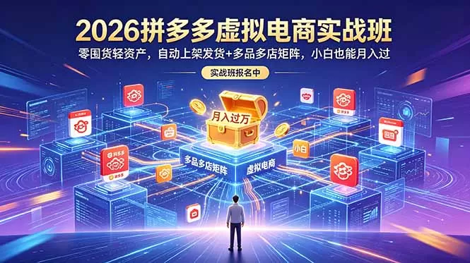 2026拼多多虚拟电商实战班：零囤货轻资产，自动上架发货+多品多店矩阵，小白也能月入过万网创资源-中创网-冒泡网-福缘网长青创习社