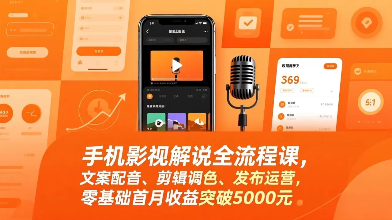 手机影视解说全流程课，文案配音、剪辑调色、发布运营，零基础首月收益突破5000元网创资源-中创网-冒泡网-福缘网长青创习社