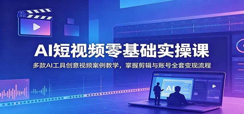 AI短视频零基础实操课:多款AI工具创意视频案例教学,掌握剪辑与账号全套变现流程网创资源-中创网-冒泡网-福缘网长青创习社