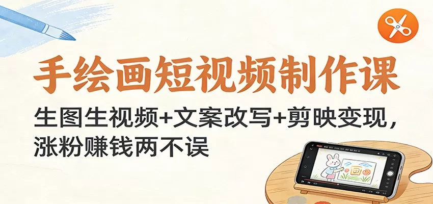 手绘画短视频制作课：生图生视频+文案改写+剪映变现，涨粉赚钱两不误网创资源-中创网-冒泡网-福缘网长青创习社