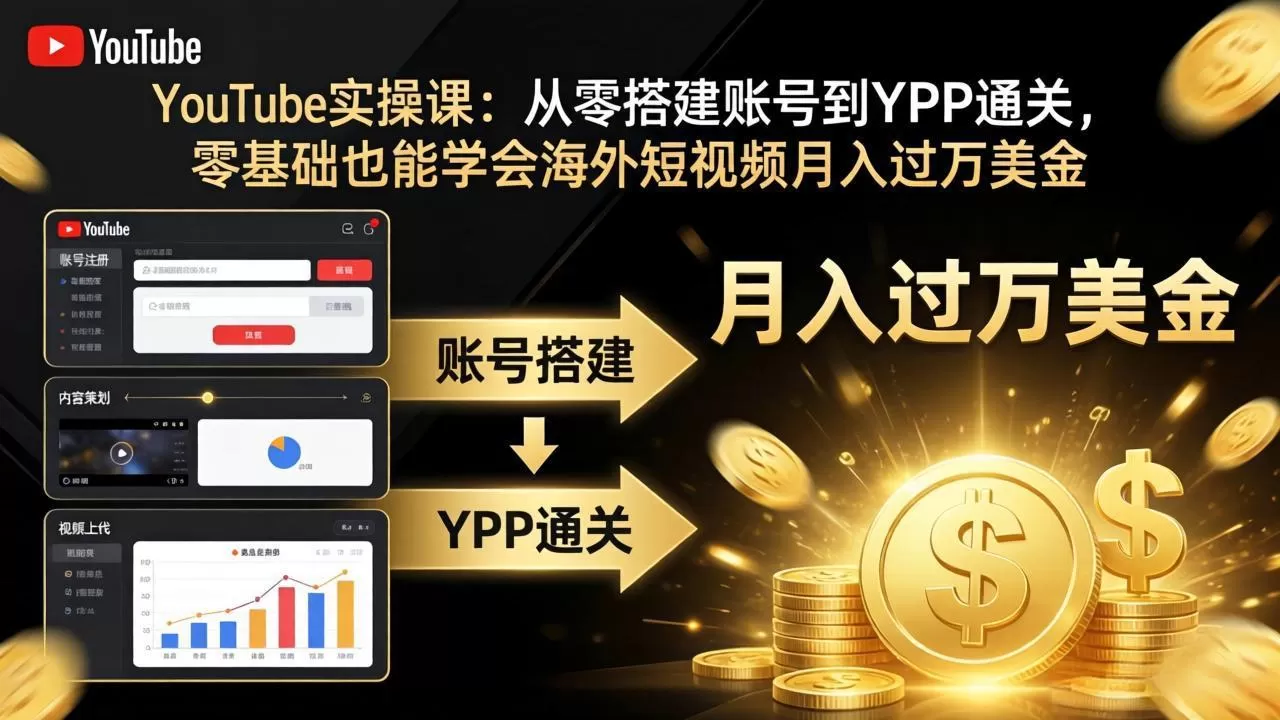 YouTube实操课:从零搭建账号到YPP通关,零基础也能学会海外短视频月入过万美金网创资源-中创网-冒泡网-福缘网长青创习社