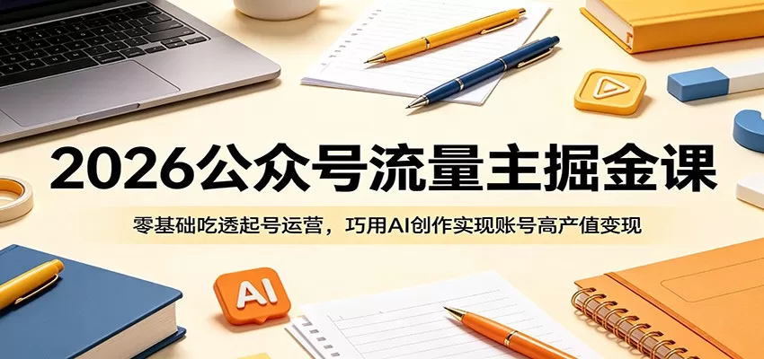 2026公众号流量主掘金课：零基础吃透起号运营，巧用AI创作实现账号高产值变现网创资源-中创网-冒泡网-福缘网长青创习社
