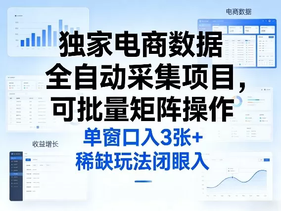 独家电商数据全自动采集项目，可批量矩阵操作，单窗口日入3张+，稀缺玩法闭眼入【揭秘】网创资源-中创网-冒泡网-福缘网长青创习社