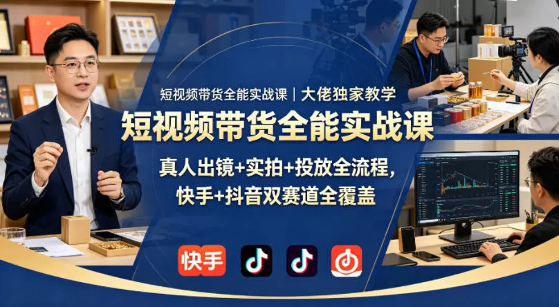短视频带货全能实战课｜大佬独家教学，真人出镜+实拍+投放全流程，快手+抖音双赛道全覆盖网创资源-中创网-冒泡网-福缘网长青创习社
