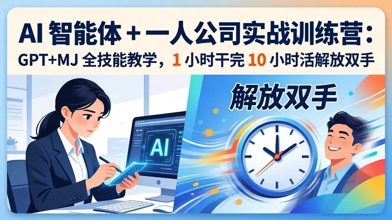 AI 智能体 + 一人公司实战训练营：GPT+MJ 全技能教学，1 小时干完 10 小时活解放双手网创资源-中创网-冒泡网-福缘网长青创习社