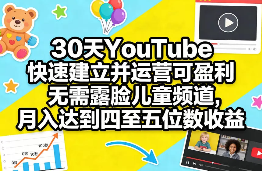 30天YouTube快速建立并运营可盈利无需露脸儿童频道，月入达到四至五位数收益网创资源-中创网-冒泡网-福缘网长青创习社