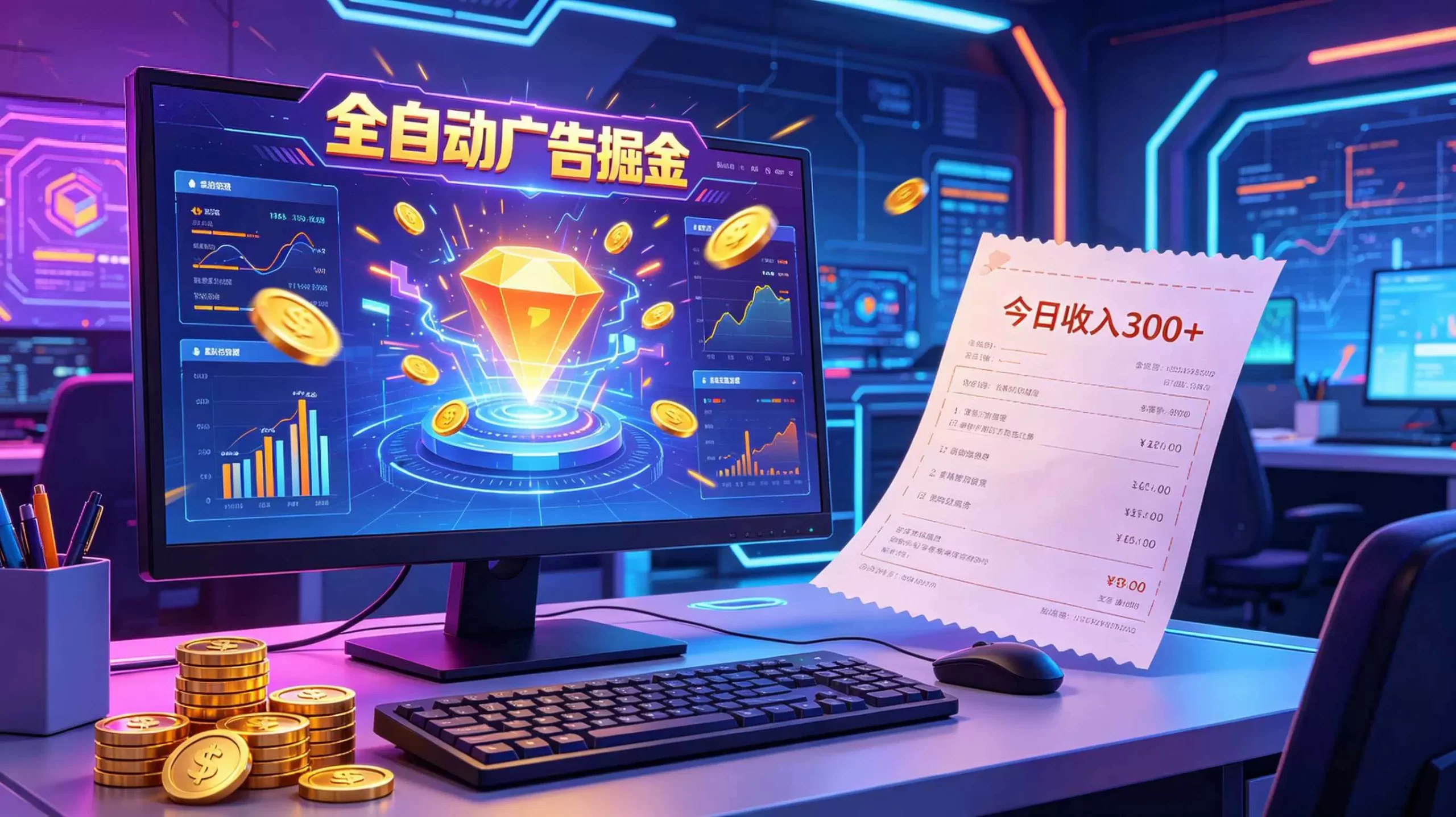 全自动广告掘金，日入300+。全程Ai自动化运行，解放双手，时间自由。收益稳定网创资源-中创网-冒泡网-福缘网长青创习社