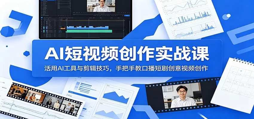 AI短视频创作实战课:活用AI工具与剪辑技巧,手把手教口播短剧创意视频创作网创资源-中创网-冒泡网-福缘网长青创习社