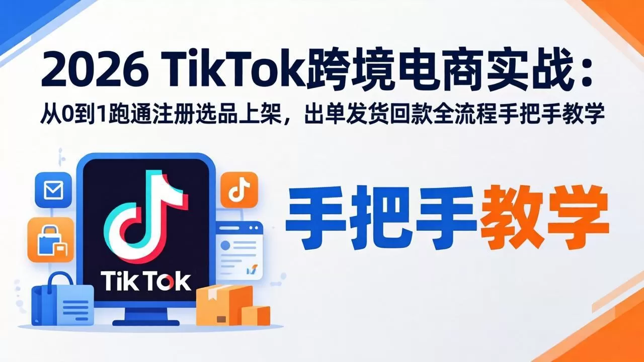 2026TikTok跨境电商实战-更新：从0到1跑通注册选品上架，出单发货回款全流程手把手教学网创资源-中创网-冒泡网-福缘网长青创习社