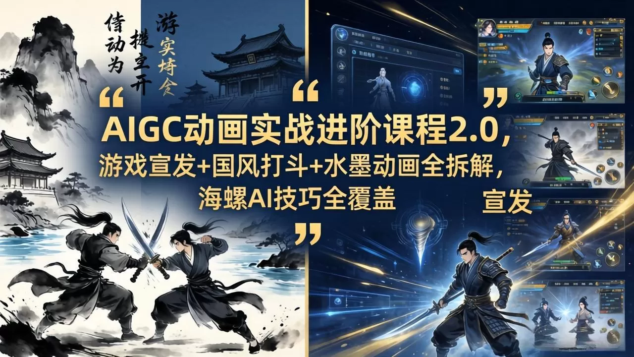 AIGC动画实战进阶课程2.0，游戏宣发+国风打斗+水墨动画全拆解，海螺AI技巧全覆盖网创资源-中创网-冒泡网-福缘网长青创习社