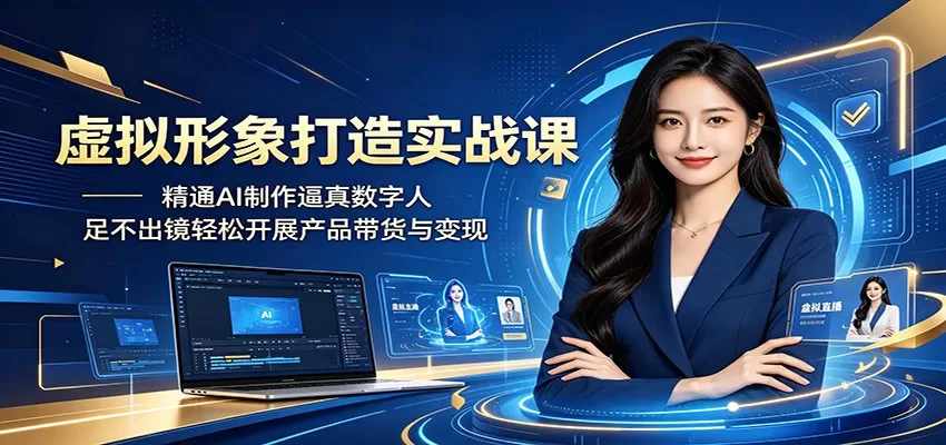 虚拟形象打造实战课:精通AI制作逼真数字人,足不出镜轻松开展产品带货与变现网创资源-中创网-冒泡网-福缘网长青创习社