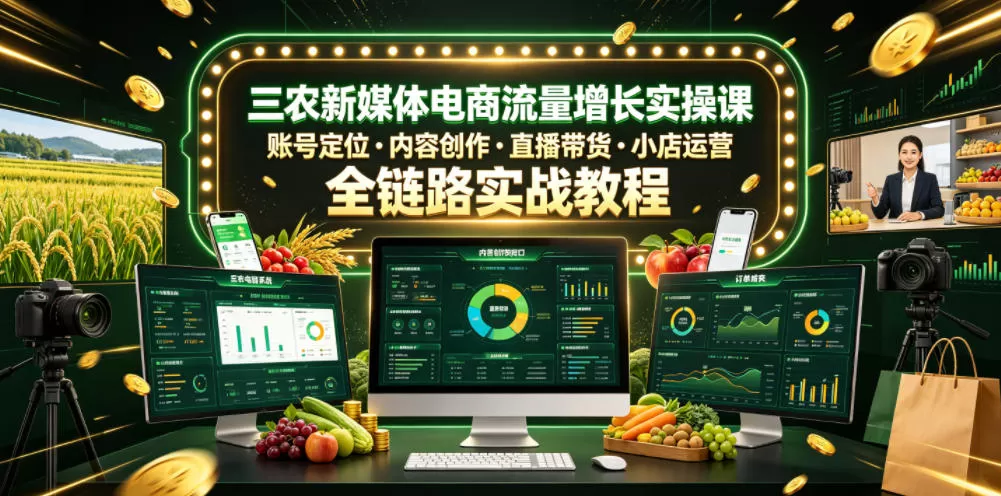 三农新媒体电商流量增长实操课,账号定位・内容创作・直播带货・小店运营,全链路实战教程网创资源-中创网-冒泡网-福缘网长青创习社