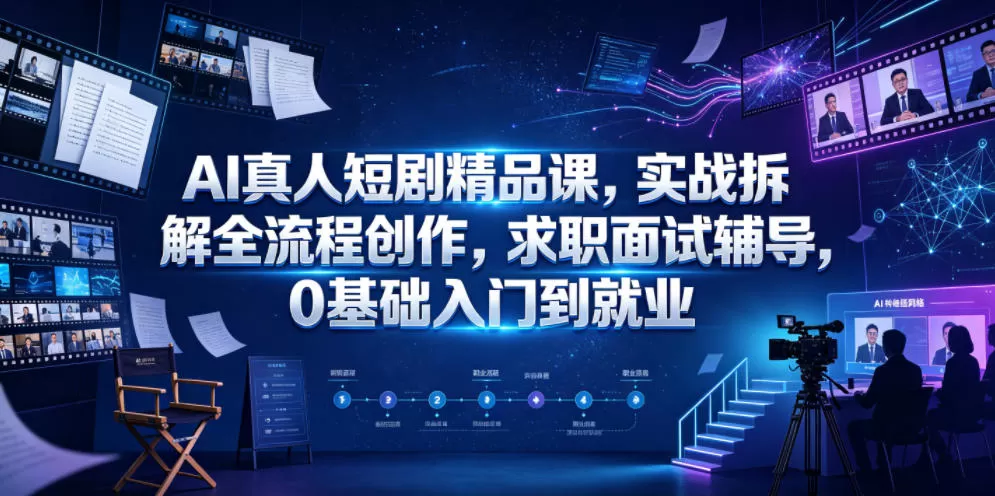 AI真人短剧精品课，实战拆解全流程创作，求职面试辅导，0基础入门到就业网创资源-中创网-冒泡网-福缘网长青创习社